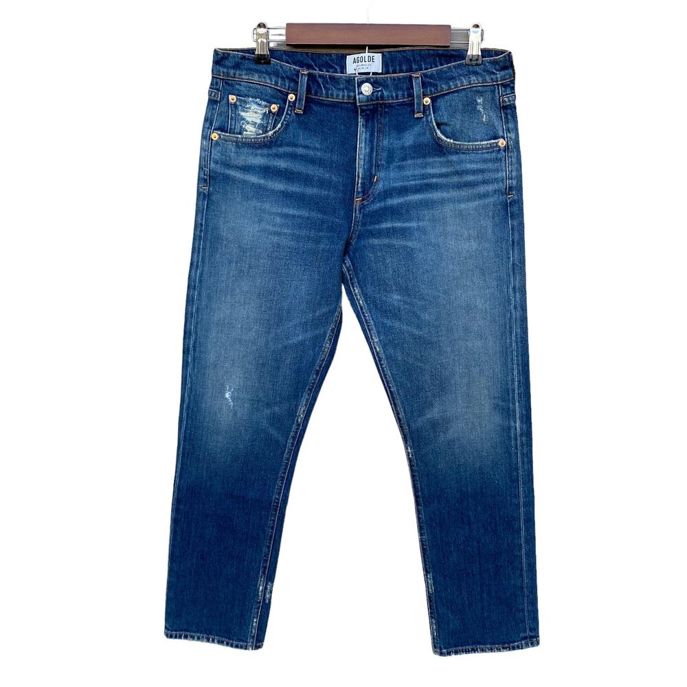 New Agolde Women Mid Rise Dark Wash Denim Distressed Slim Fit Ankle Jeans 27